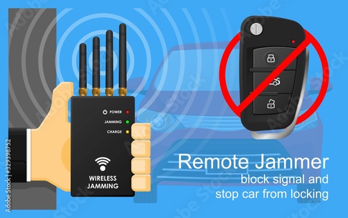 Villain Used Remote Jammer Handheld Criminal Electronic Device for Jamming Block Driver from Locking Car Parking Lot Wireless Signal Steal Lost Car Digital Hacker Technology illegal Fob Thefts Cops