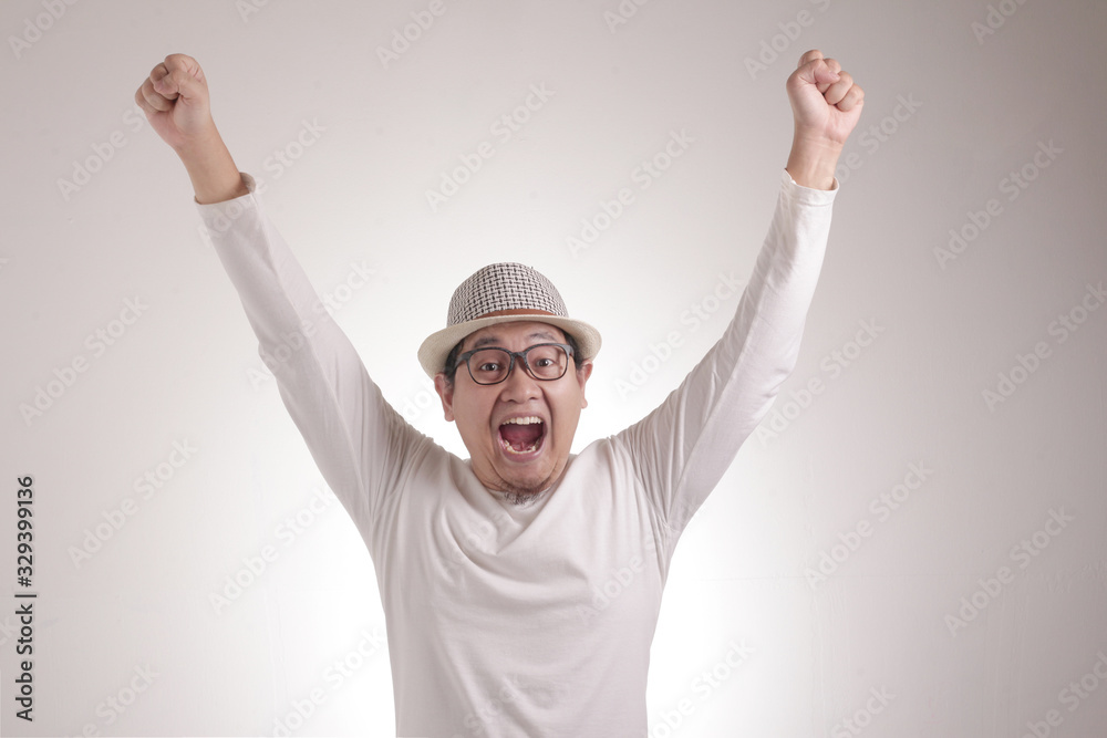 Surprised Happy Asian Man, Winning Victory Celebration Surprised Happy Asian Man, Winning Victory Celebration