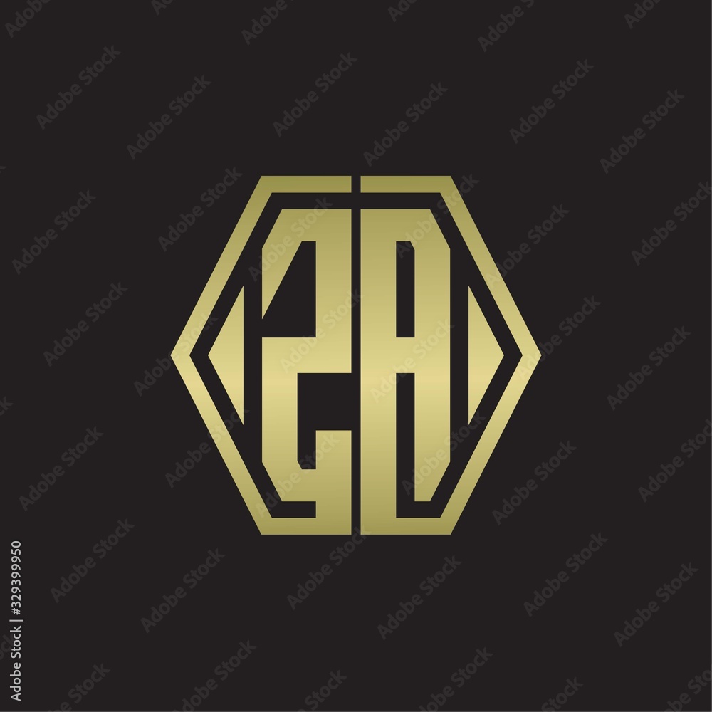 ZA Logo monogram with hexagon line rounded design template with gold colors ZA Logo monogram with hexagon line rounded design template with gold colors