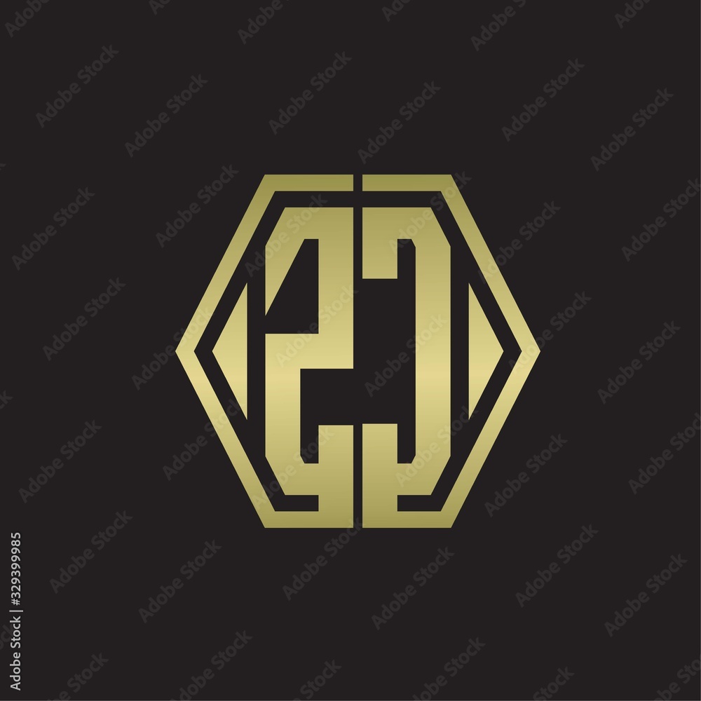 ZC Logo monogram with hexagon line rounded design template with gold colors ZC Logo monogram with hexagon line rounded design template with gold colors