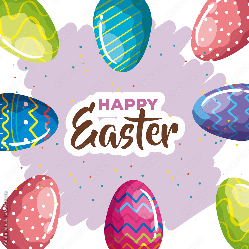 happy easter card with eggs decorated vector illustration design