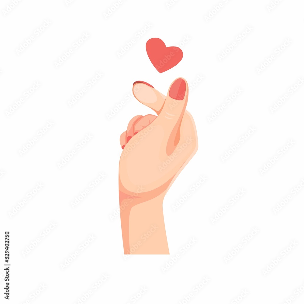 hand with finger love symbol, korean heart gesture in cartoon flat illustration vector isolated in white background hand with finger love symbol, korean heart gesture in cartoon flat illustration vector isolated in white background