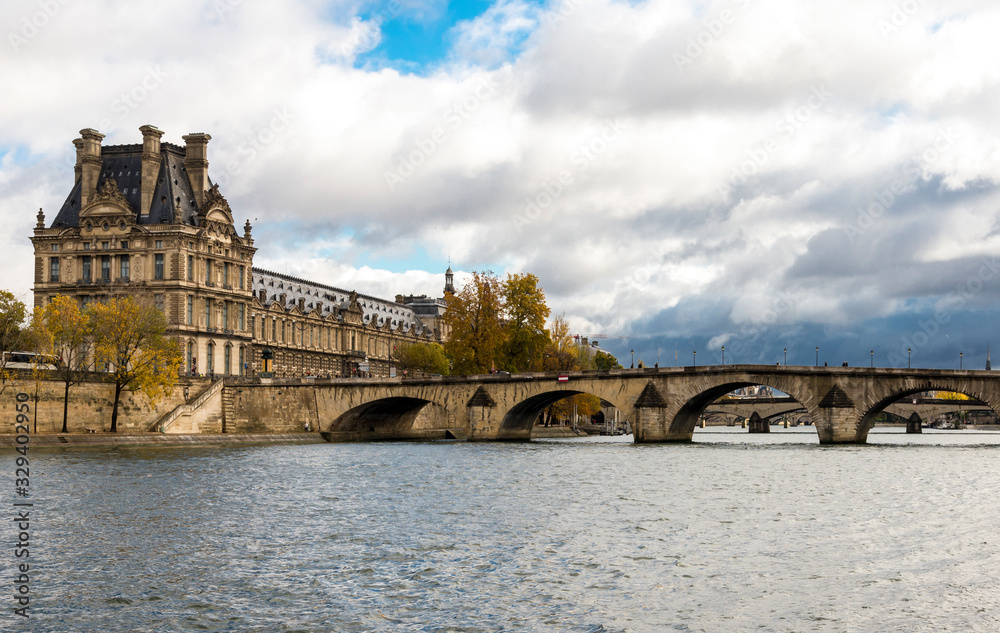Pont Royal Bridge across Seine river near Louvre museum building, Paris, France