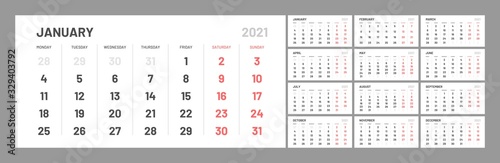 Konstfotografi Wall quarterly calendar template for 2021 year