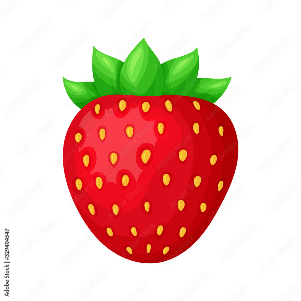 Fototapeta premium Ripe juicy strawberries. Fresh red berry fruit. Colorful simple flat cartoon style. Isolated vector illustration.