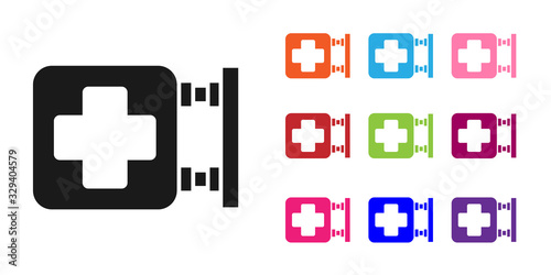 Black Hospital signboard icon isolated on white background. Set icons colorful. Vector Illustration