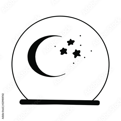 Vector isolated crystal ball on stand, simple line style on white background. Fortune telling glass globe with smoke of providence inside. Idea for esoteric, occult, magic and enchanted print.