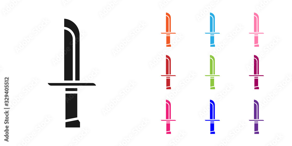 Fototapeta Black Military knife icon isolated on white background. Set icons colorful. Vector Illustration