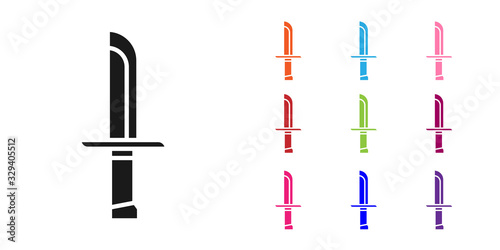 Fototapeta Black Military knife icon isolated on white background. Set icons colorful. Vector Illustration