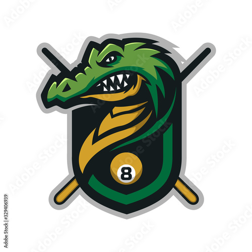 Crocodile head mascot logo for the Billiard team logo. vector illustration. can be used for your team logo. and so on.