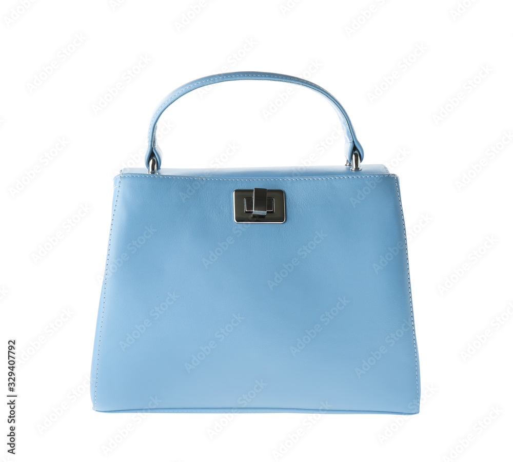 Stylish light blue woman's bag isolated on white Stylish light blue woman's bag isolated on white