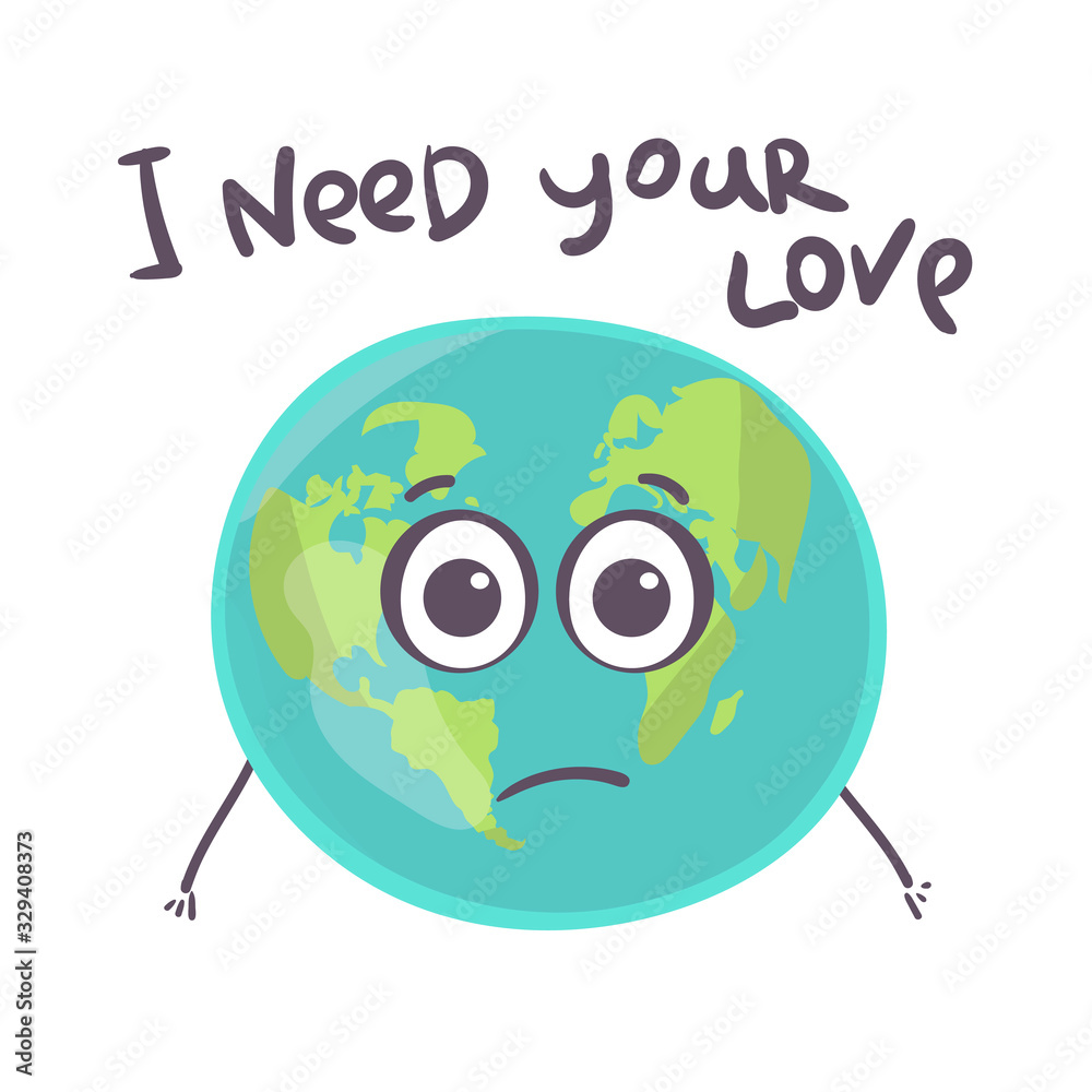 planet character earth globe showing sad isolated on white. Vector illustration