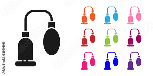 Black Penis pump icon isolated on white background. Penis enlarger. Sex toy for men. Vacuum pump with a blower to increase the penis. Set icons colorful. Vector Illustration