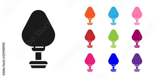 Black Anal plug icon isolated on white background. Butt plug sign. Fetish accessory. Sex toy for men and woman. Set icons colorful. Vector Illustration