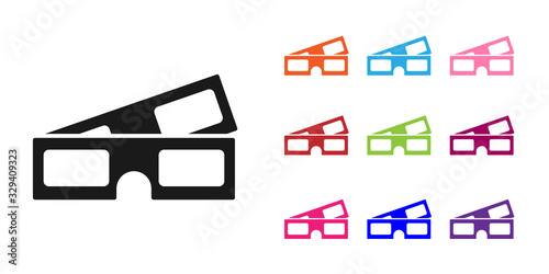 Black 3D cinema glasses icon isolated on white background. Set icons colorful. Vector Illustration