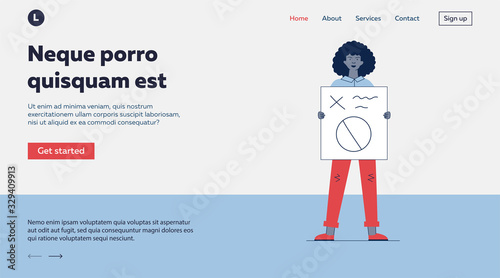 Woman showing placard. Female protest activist holding poster flat vector illustration. Crisis, activism, demonstration concept for banner, website design or landing web page