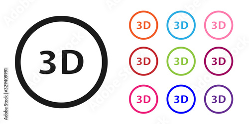 Black 3D word icon isolated on white background. Set icons colorful. Vector Illustration