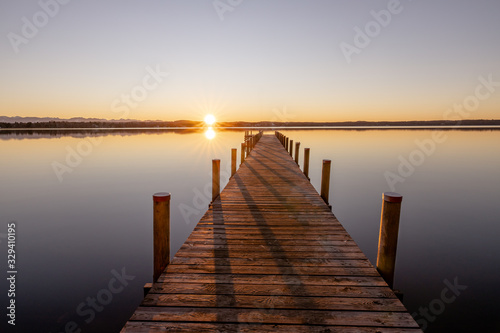 Sunset Seeshaupt Starnberger See with Pier