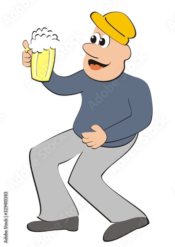 Man with beer, funny vector illustration