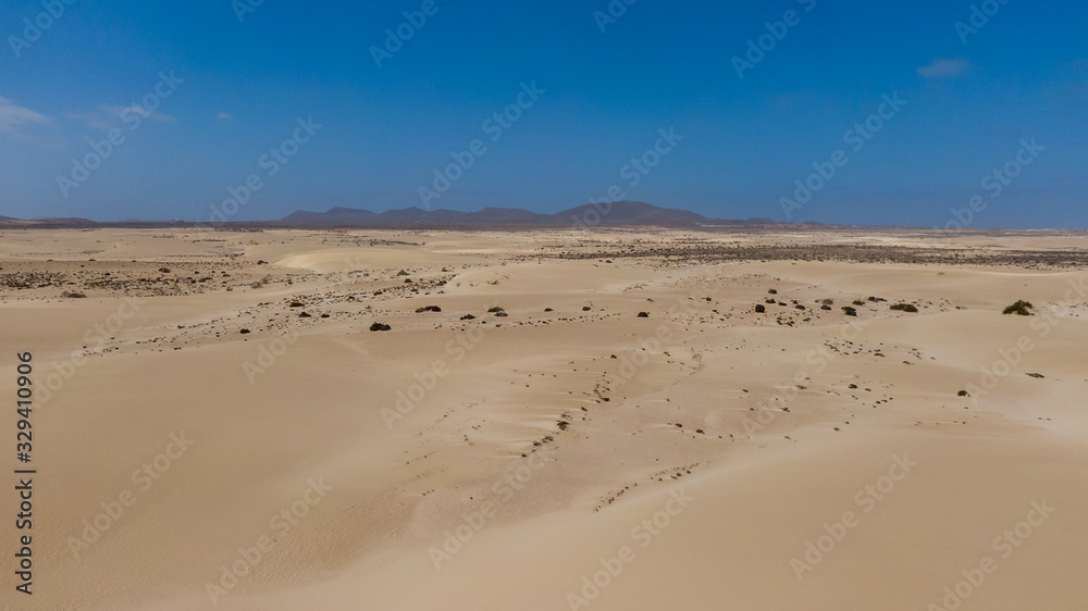 Aerial view on Sand Dunes In Corralejo, Fuerteventura Spain 