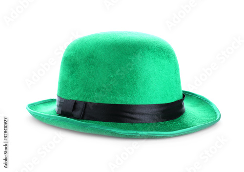 Green leprechaun hat isolated on white. St. Patrick's Day celebration