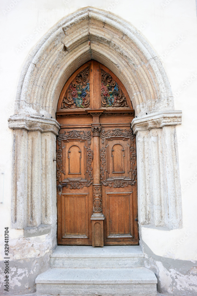 old beautiful medieval wooden church door