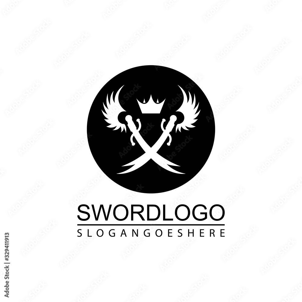 Fototapeta premium Sword Winged Logo Vector Template Design