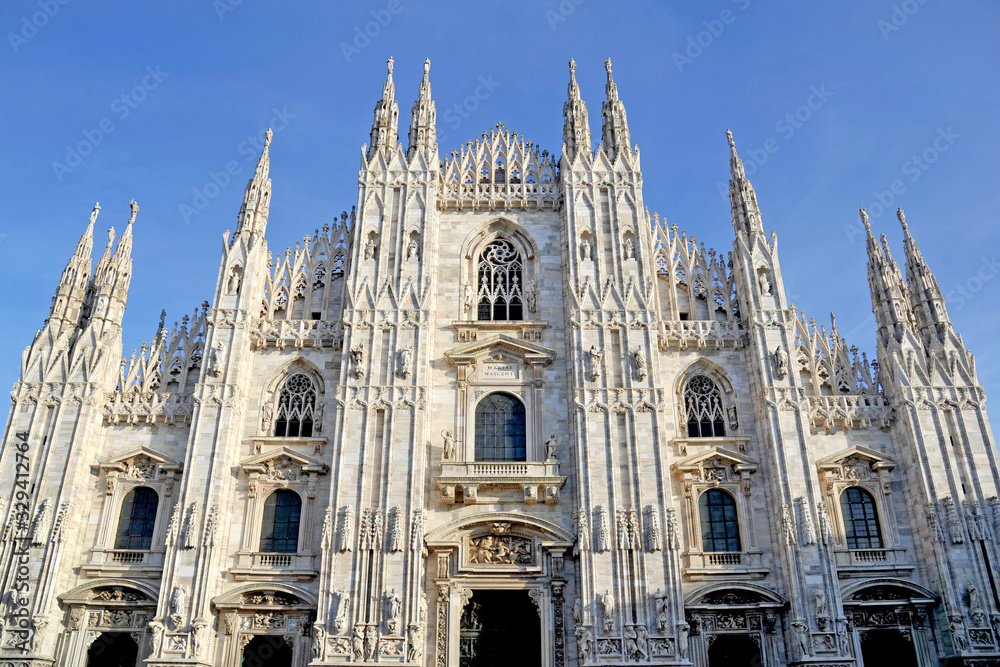 Italy - Milan january22,2018 - spiers of the Milan Cathedral and the madonnina, symbol of the city - Duomo and downtown