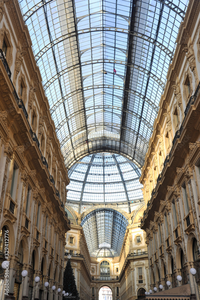 Europe, Italy , Milan april 2020 - Vittorio Emanuele Gallery in Duomo cathedral downtown of the city