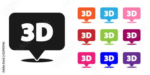 Black Speech bubble with text 3D icon isolated on white background. Set icons colorful. Vector Illustration