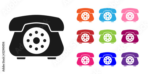 Black Telephone icon isolated on white background. Landline phone. Set icons colorful. Vector Illustration