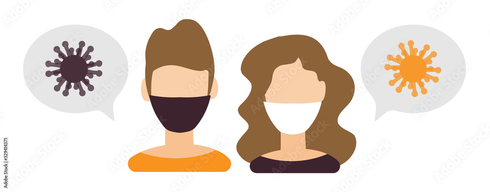 Girl and boy talk about Coronavirus epidemic worldwide, Novel coronavirus medicine news 2019-nCoV , female and male medical face mask. Concept of coronavirus quarantine flat style. Girl and boy talk about Coronavirus epidemic worldwide, Novel coronavirus medicine news 2019-nCoV , female and male medical face mask. Concept of coronavirus quarantine flat style.