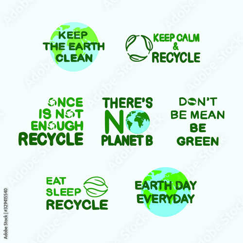 Set of eco friendly lifestyle motivational slogans for poster, t shirt print, sticker emblem, banner, tote bag design. Quotes for environment concept. Vector illustration.