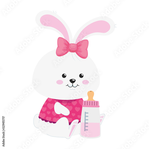 cute rabbit female with bottle milk isolated icon vector illustration designicon