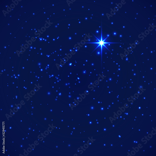 Shining stars in night blue background. Stars on dark blue sky. Vector illustration