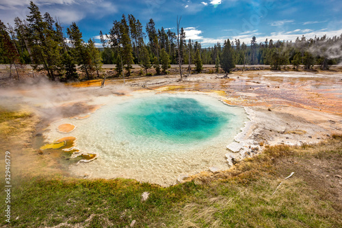 Fountain Paint Pots at Fountain Paint Pot trail in Yellowstone National Park, Wyoming, USA photo