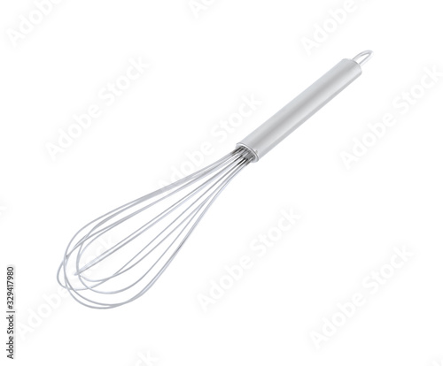 Clean metal balloon whisk isolated on white © New Africa