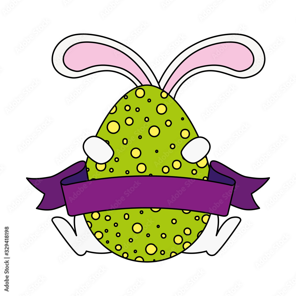 Fototapeta premium cute egg easter with feet and ears rabbit vector illustration design
