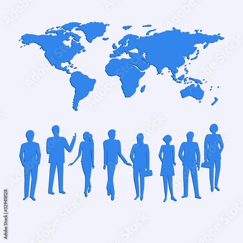 Group of people - world map - vector. Business successful concept. Brainstorm. Teamwork