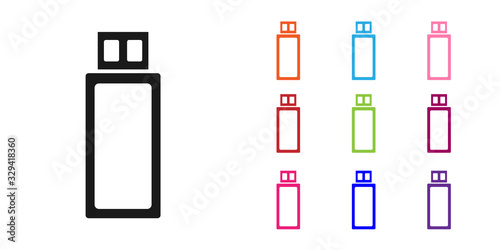 Black USB flash drive icon isolated on white background. Set icons colorful. Vector Illustration