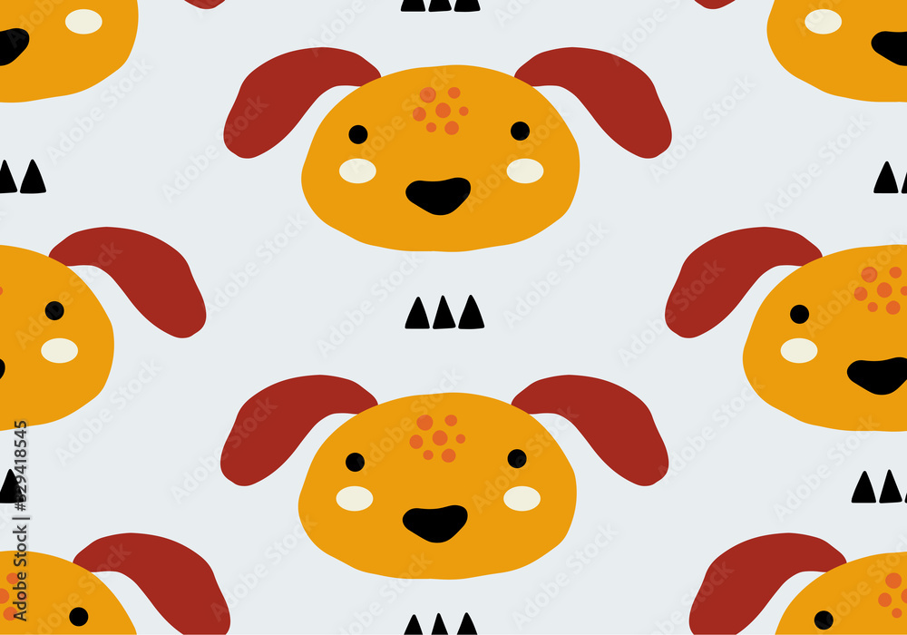 Naklejka premium Abstract baby pattern with dog. Animal seamless cartoon illustration.