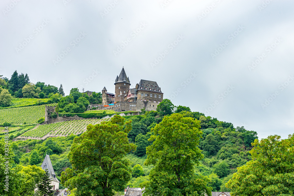 Germany, Rhine Romantic Cruise, a clock tower on top of a lush green field