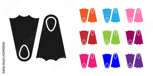 Black Rubber flippers for swimming icon isolated on white background. Diving equipment. Extreme sport. Sport equipment. Set icons colorful. Vector Illustration