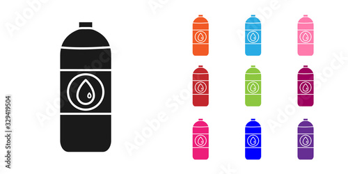 Black Plastic canister for motor machine oil icon isolated on white background. Oil gallon. Oil change service and repair. Set icons colorful. Vector Illustration