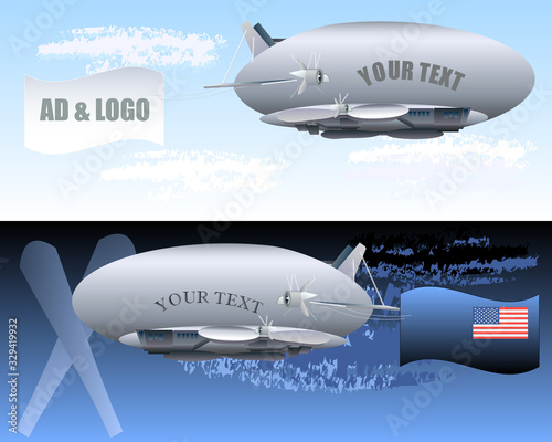 Day and Night Blimp Airship Vector - Add your own text and logos - For campaigns, advertising, web, print, apps, media