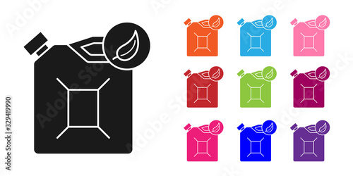 Black Bio fuel canister icon isolated on white background. Eco bio and barrel. Green environment and recycle. Set icons colorful. Vector Illustration