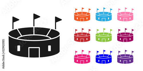 Black Hockey stadium icon isolated on white background. Hockey arena. Set icons colorful. Vector Illustration