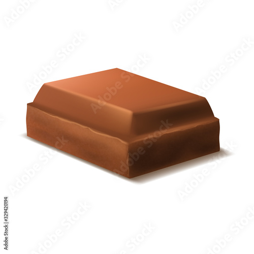 Realistic 3d Detailed Milk Chocolate Piece. Vector