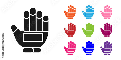 Black Hockey glove icon isolated on white background. Sports playing and training protective gloves on hands. Set icons colorful. Vector Illustration