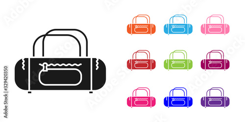 Black Sport bag icon isolated on white background. Set icons colorful. Vector Illustration